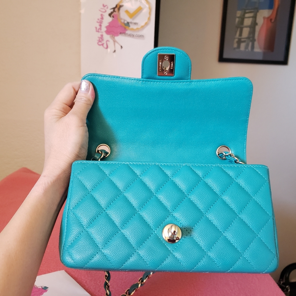 Chanel classic mini turquoise caviar gold hardware bag - Picture 5 of 13